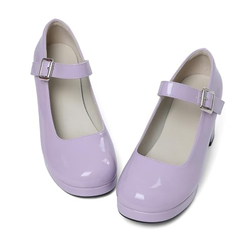 Image of femflame Women's Low Chunky Heel Mary Jane Pumps Ankle Buckle Strap Sweet Round Toe Dress Shoes JK Cosplay Uniform Dress Shoes