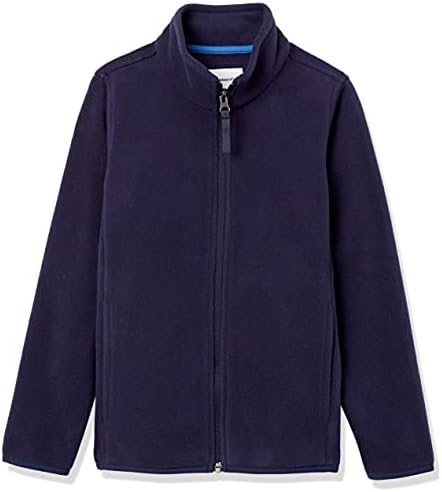 Amazon Essentials Boys' Polar Fleece Full-Zip Mock Jacket, Navy/Blue, Large