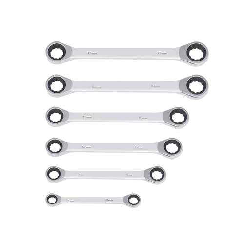 6-Piece Ratchet Wrenches, Flex-Head Extra Long Ratcheting Wrenches Double Box End, 45#Steel 72-Tooth Wrench Set with Metric 8mm - 19mm for Most Nuts and Bolts