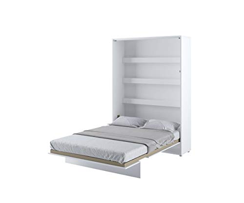 Schrankbett Bed Concept, Wandklappbett mit Lattenrost, V-Bett, Wandbett Bettschrank Schrank mit integriertem Klappbett Funktionsbett (BC-01, 140 x 200 cm, Weiß Hochglanz, Vertical) – Bild 5