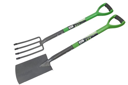 Easy Shopping Border Spade & Fork Set Carbon Steel with Soft Grip D Handle Strong Versatile and Durable Heat Treated and Oil Cooled Metal perfect for Gardeners Builder Industrial Work