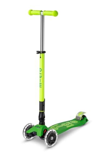 Micro Scooters | Maxi Micro Deluxe Foldable Children's Scooter | Big Wheels | Handlebar Adjustable | 5-12yrs | Boys & Girls | Green/Lime