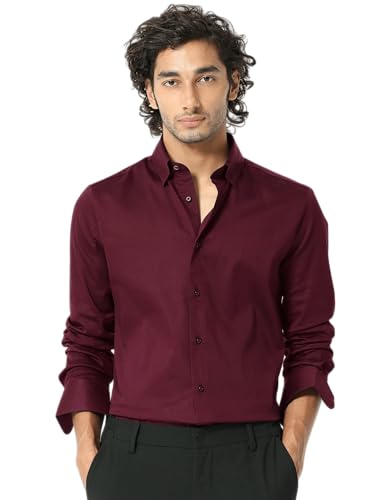 Image of IndoPrimo Men's Satin Shirt with Spread Collar Neck Line Solid Pattern Full Sleeves Regular Fit Western Style and Standard Length