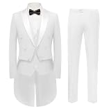 Wrycay 3 Piece Mens Suits Men's Tailcoat Suit Slim Fit Tuxedo for Wedding Proms Swallow Tail Blazer Pants Vest Set, White, XS