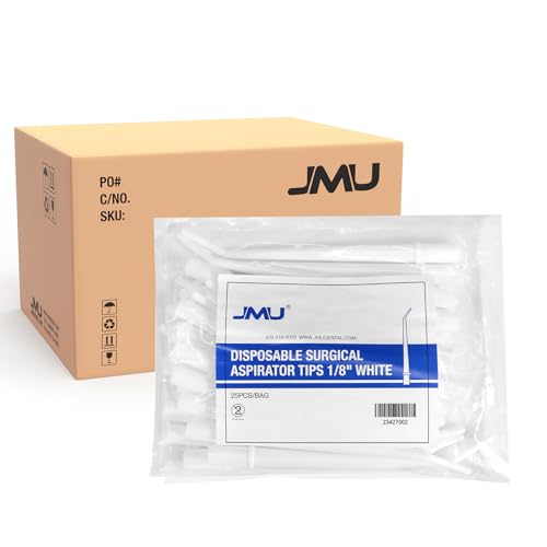JMU 1250 Pcs Dental Aspirator Tips, 1/8" Disposable Surgical Suction Tips，White