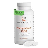 Phenylalanin Tabletten - L-Phenylalanin hochdosiert 1000mg pro Tag (120 vegane Tabletten) - essentielle Aminosäure zur Unterstützung des Körpers - laborgeprüft, ohne Zusätze, glutenfrei - vitaworld