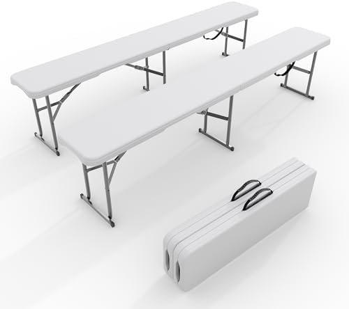 6FT Folding Bench 2 Pack, Plastic Portable Bench Seat with Carry ...