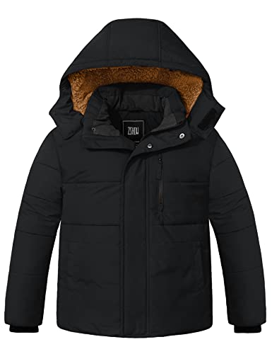 Zshow Boys' Hooded Winter Coat Super Soft Fleece Jacket Padded Outerwear(Black,6/7) #TOP17