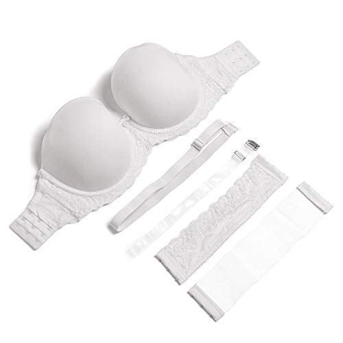Strapless Clear Back Halter Bra Invisible Strap Backless Lightly Padded Brassiere for Wedding Bridesmaid Dress White, 38D