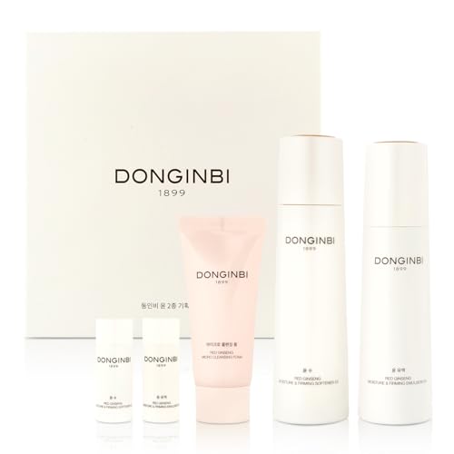 Donginbi Red Ginseng Moisturizing & Firming Skin Care Set - Hydrating Toner for Dry Skin (5.07 floz), Korean Red Ginseng Essence (4.39 floz), Firming Cream, Korean Skin Care Gifts for Women