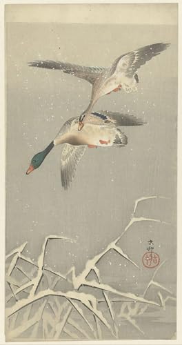 Tableau deux poissons rouges Ohara Koson affiche d'art sur toile 60x90cm