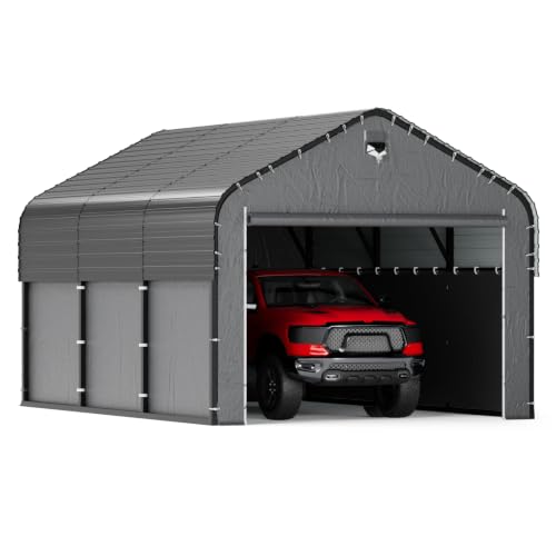 Image of 10x16 Heavy‑Duty Metal Carport with Removable Sidewalls, All‑Weather Car Canopy, Snow & Wind Resistant, for Cars, Trucks, Boats and Outdoor Storage
