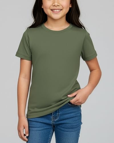 Image of Real Essentials 5 Pack: Girls' Cotton Short Sleeve Crew Neck T-Shirt - Athletic Tee Shirt for Teens Kids Youth (Ages 4-16)