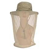 Newland Women's Outdoor UPF 50+ Sun Hat Head Mesh Protective Cover Face Mask Anti-mosquito Bee Bug Insect Fly Mask Hat For Beekeeping Beekeeper Outdoor Fishing (Light Khaki)