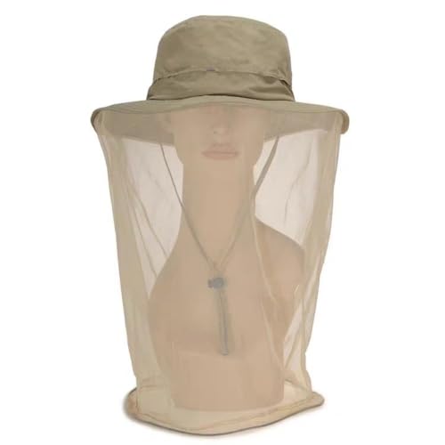 Mosquito Head Net Hat, UV Protective Sun Cap with Mesh Protection from Insect Khaki
