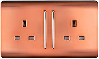 Trendi Switch Artistic Modern 2 Gang 13 Amp Long Switched Plug Socket Copper, ART-SKT213L