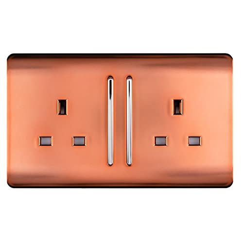 Trendi Switch Artistic Modern 2 Gang 13 Amp Long Switched Plug Socket Copper, ART-SKT213L