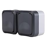 Lieferumfang: Doppelsteckdose für Feuchträume und mehrsprachige Anleitung für waagrechte Montage. Steckanschluss für starre Leiter, 1,5mm² bis 2,5mm²