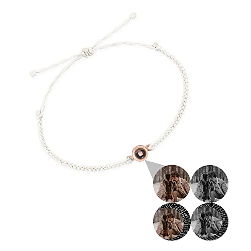 Oismys Bracelets Photo Personnalisés, Bracelet de Projection Personnalisé 100 Langues I Love You Bracelets Cercle Tissé Mémoire Fête des Mères Anniversaire Cadeau de Noël pour Elle Lui Cover