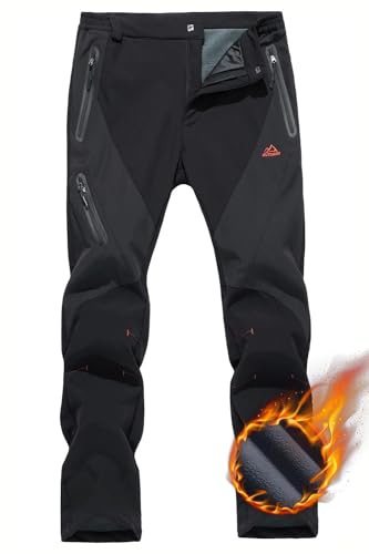 TACVASEN Men's Softshell Fleece Trousers - Waterproof Combat Pants, Black