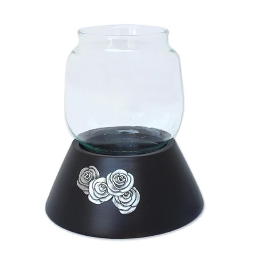 NOVICA Handmade Artisan Mango Wood Candleholder Rose Glow Candle Holder