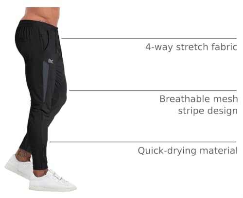 Image of BROKIG Mens Tapered Gym Joggers Pants Workout Sweat Pants | Athletic,Running,Hidden Zipper Pocket,Ankle Zip,Functional Breathable Mesh,Quick Dry,4-Way Stretch,Polyester Spandex Blend