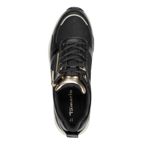 Tamaris Damen Low-Top Sneaker, Frauen Sneaker,Wechselfußbett,langlebig,leger,Nude,Papaw,Pass-Form,Pepper,Pflege-leicht,weit,Black/Gold,42 EU – Ansicht 4