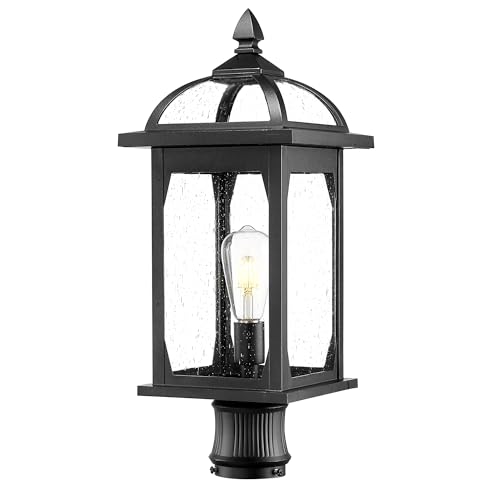 zeyu Large Outdoor Post Light, 22 Inch, Seeded Glass, ZD100P-M BK