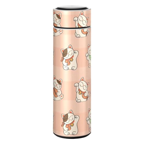 SoreSore 水筒 500ml レディース 保温保冷 8時間 招き猫 和風 和柄 ピンク かわいい マグボトル 0.5L メンズ ステンレス 直飲み 真空断熱 大容量 おしゃれ スポーツドリンクボトル 魔法瓶 スリム 洗いやすい 軽量 持ち運び便利 ア