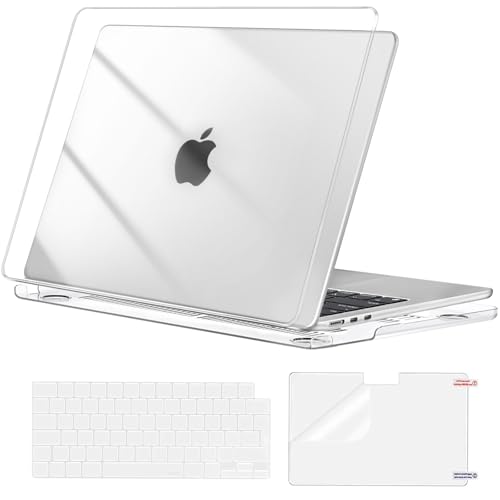 MOSISO Custodia Compatibile con MacBook Air 13 Cover M4 A3240 M3 A3113 M2 A2681 2026 2025-2022, per MacBook Air 13,6'' display Liquid Retina Case&Copritastiera&Pellicola, Chiaro Cristallo