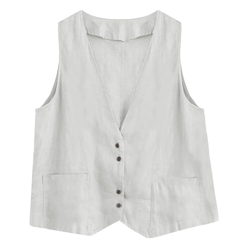 Womens Cotton Linen Vest Casual Sleeveless Blazer Cardigans Lightweight Jacket Waistcoat3