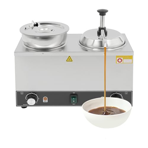 800W Electric Cheese Dispenser with Pump and Spoon, Commercial Hot Fudge Warmer Sauce Dispenser Machine, 86-230℉ Temp Adjustable Cheese Nacho Sauce Warmer, for Hot Fudge Cheese Caramel