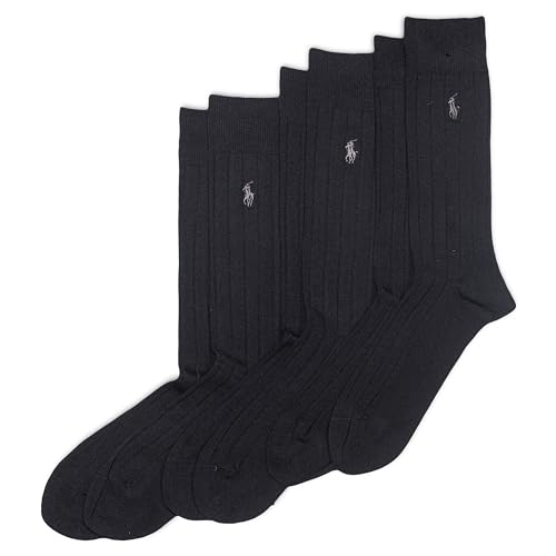 Polo Ralph Lauren Men's Cotton Ribbed Dress Crew Socks -3 Pair Pack-Soft and Lightweight Cotton Comfort