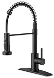 FORIOUS Kitchen Faucet, Stainless Steel Spring Sink Faucets with Dual Mode Setting Sprayer, High Arc Single Handle Classic Laundry Faucets 1 or 3 Hole for Farmhouse, Camper,Bar, Mattle Black