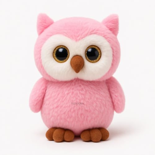 Image of Shiny Owl Soft Toy for Girls Boys Kids,Pink,Owl with Glitter Eyes Animal Plush Stuffed Baby Teddy Gift Birthday, 23 cm