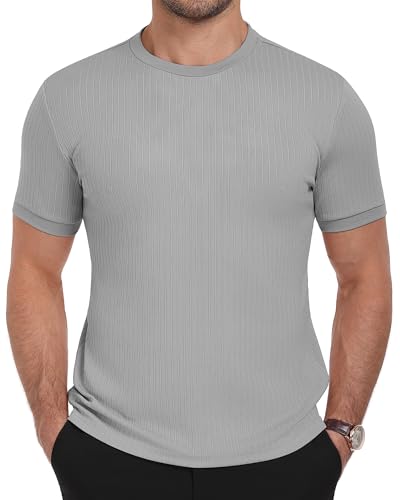 AIYINO Short Sleeve Tight T-Shirts for Men Classic Crew Neck Tees Mens Knit Pullver Sweater Gray S
