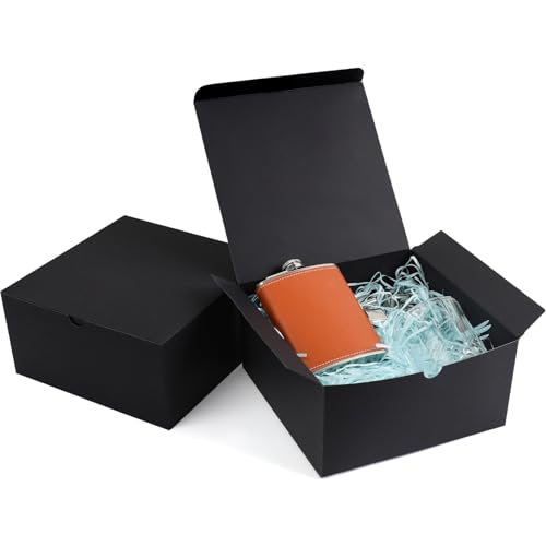 YUEFANBOX Black Gift Boxes with Lids 8x8x4 inches 10 Pack Easy Assemble Bulk Boxes with Bottom Stickers for Groomsmen Proposals Wedding Favors Birthdays & Christmas