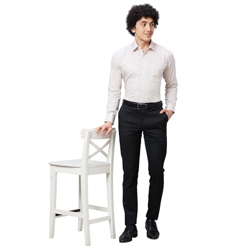 Image of Raymond Men Slim Fit Structure Pattern Polyester Blend Flat Front Formal Trouser