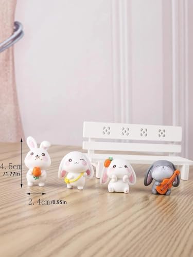 Image of Miniature Set for Home Decor, Deepawali Gift, Living Room, Figurines, Cake Decoration Items - Resin Car Dashboard Items (Multicolor) ((Rabbit Miniature Set of 4))