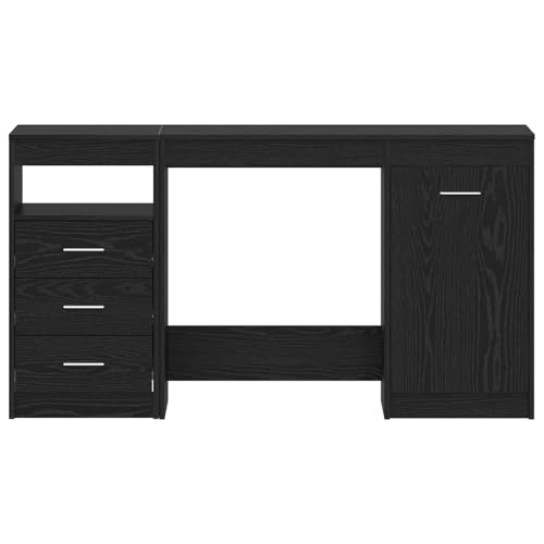 Table secrétaire en bois d'ingénierie chêne noir robuste 140 cm