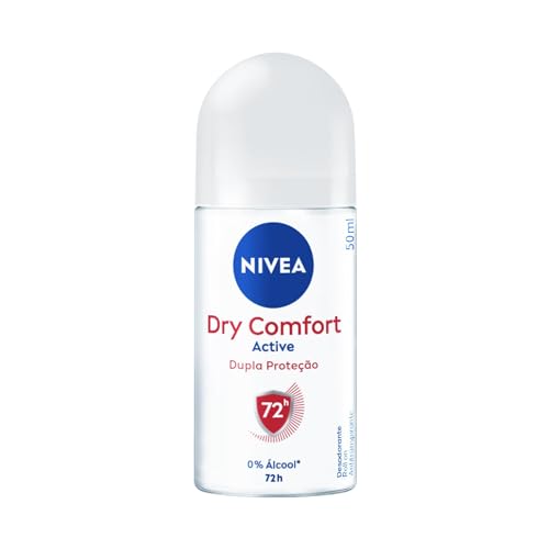 NIVEA Desodorante Antitranspirante Roll On Dry Comfort 50ml - Proteção prolongada de 72h, dupla proteção com ativos antitranspirantes, sensação de axilas secas e frescas