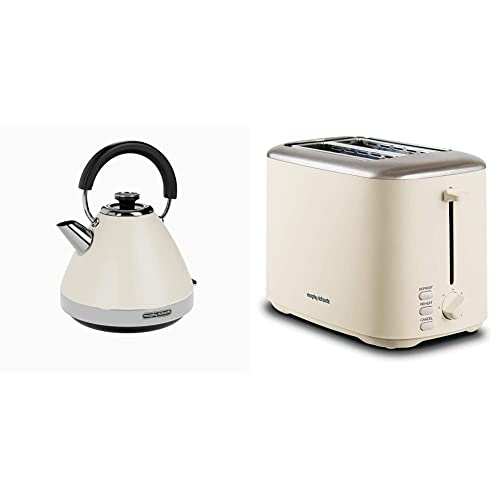 Morphy Richards 100132 Venture Pyramid Kettle Cream & 222065 Cream Equip 2 Slice Stainless Steel Toaster, 800 W, Cream