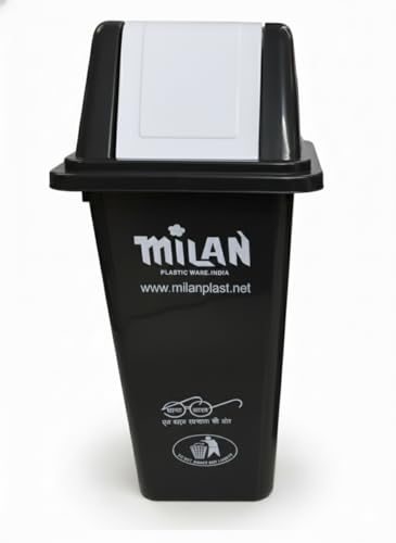 Image of Milan Plastic Square Swing Lid Garbage Dustbin 60 Litre Black