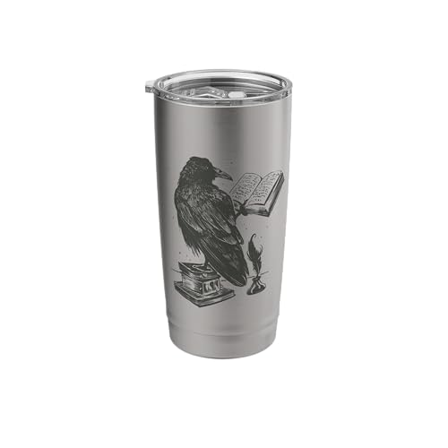 The Raven Book and inkwell & quill pen Edgar Allan Poe Meme Stainless Steel Insulated Tumbler