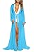 Women's Sexy Thin Mesh Long Sleeve Tie Front Swimsuit Swim Beach Maxi Cover Up Dress