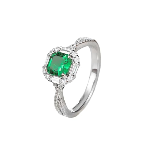 Image of Stfery 9K Gold Engagement Ring in Created Emerald, Vintage Gemstone Twisted Ring Women Promise Rings with 1ct Asscher Cut Lab Grown Emerald and Moissanite White Gold Au375 Size L 1/2
