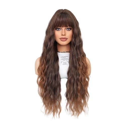 Perruque ondulée brune bouclée pour femme en fibre haute température