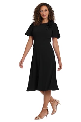 Image of London Times Women's London Times Women's Dresses Rosette Flutter Sleeve Fit and Flare Duchess Guest of Shower Mother of The Bride Feminine