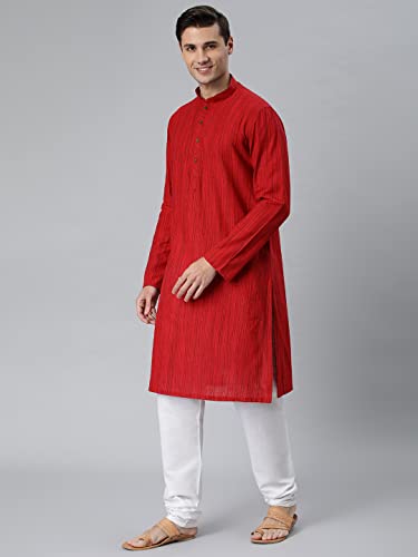 Image of Manthan Men's Kurta, Mandarin Collar Full Sleeves Ethnic Knee Length Kurta for Festival, Wedding, Party Solid Cotton