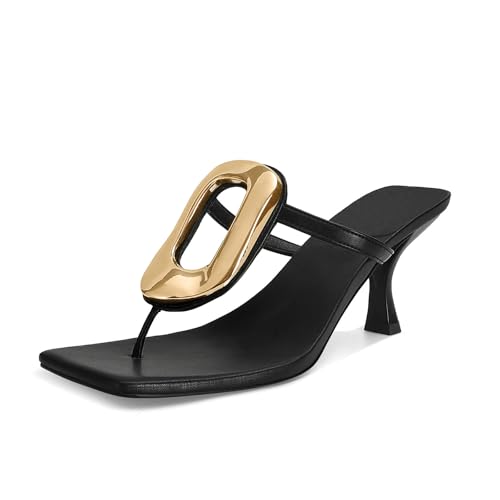 Metal Flip Flop Heels Sandals for Women Slip on Thong Sandals Kitten Heels Beach Dressy Casual Fashion Summer Flip Flops Shoes